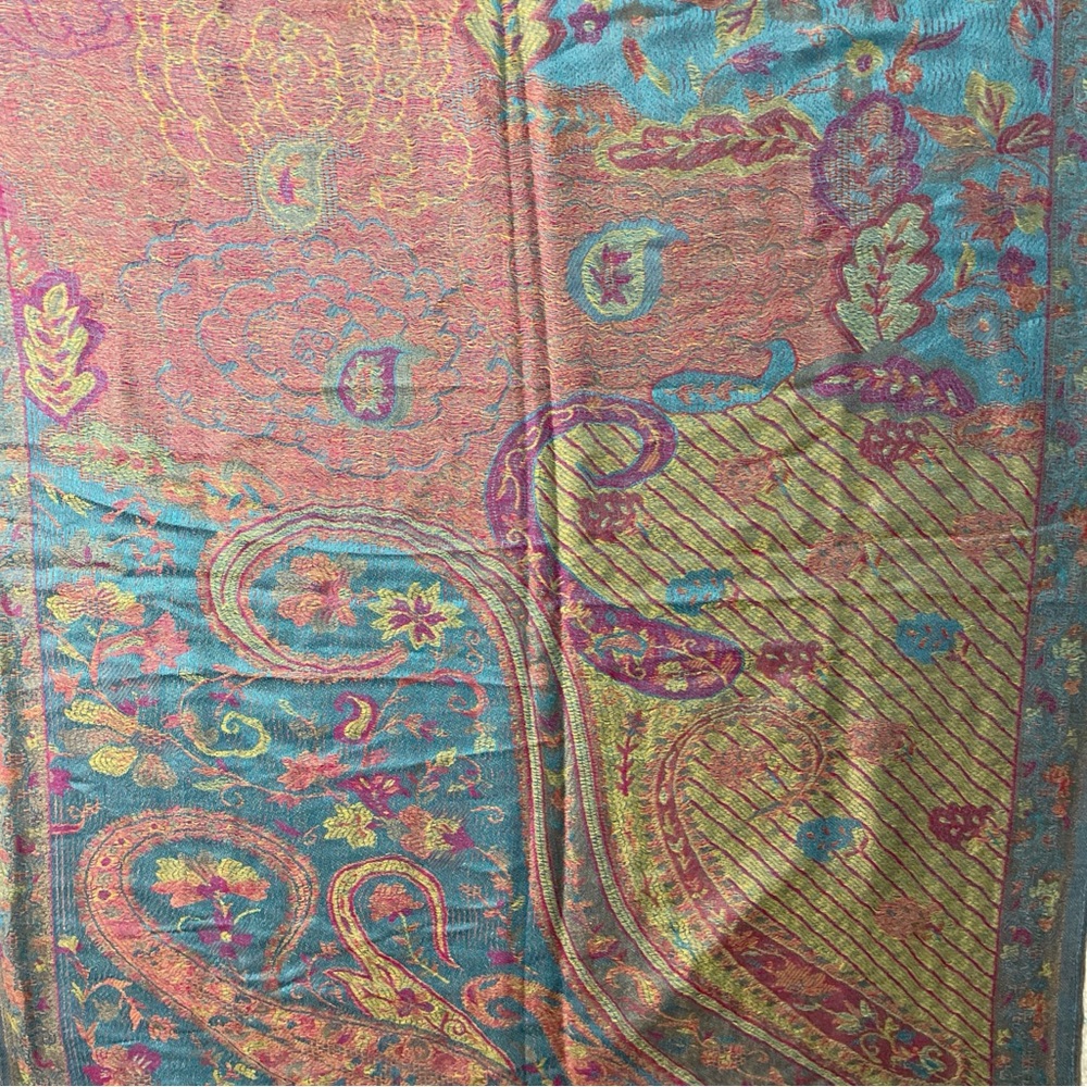 Real 100% Pashmina Pastel Paisley Shawl 26” x 68”